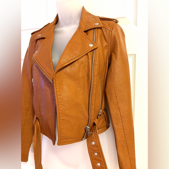Pistola REVOLVE Tracy Moto Faux Leather Jacket in Cognac Brown New size XS - Picture 5 of 14